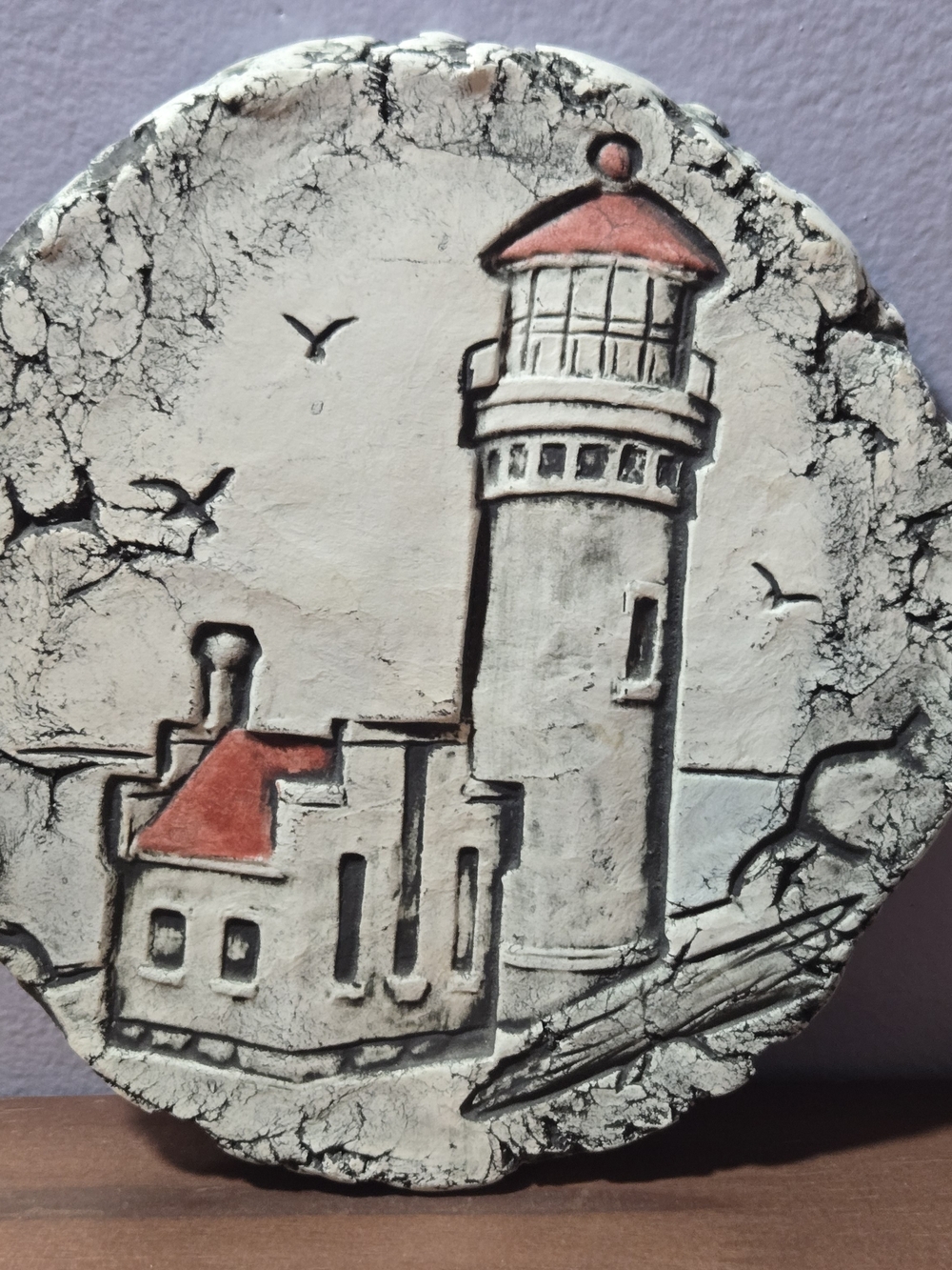 1980s Handcrafted Volcanic Ash Clay Lighthouse Wall Art Plaque Mt St Helens USA